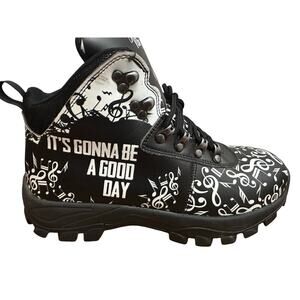 Yes We Vibe Music Note Combat Boots Black White NEW It’s Gonna Be a Good Day